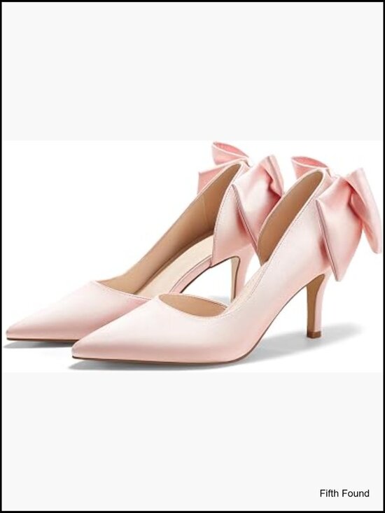 Shoes - Satin Bow Stiletto High Heels Pointed Toe Pumps Slip On D'Orsay Dress Shoes